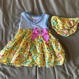 Bonnie Baby floral Yellow & Pink Bow Dress Set